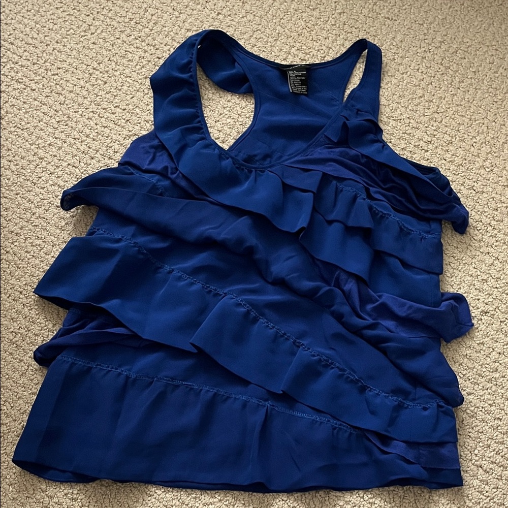 Central Park West Royal Blue Ruffled Tank Top